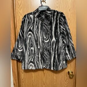 Alfred Dunner Black and Gray Faux Fur Jacket